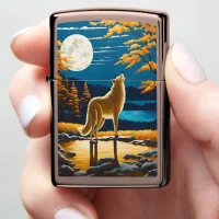 Wolves Howling at Full Moon During Sunset Zippo Lighter