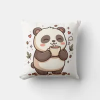 Cute Panda Coffee Lover Throw Pillow