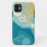 Ocean Blue Waves and Sandy Brown Fluid Art   iPhone 11 Case