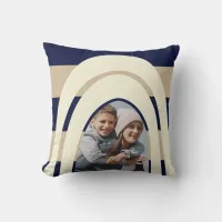 Retro Stripes Arches Navy and Beige Photo Throw Pillow