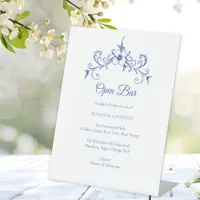 Elegant Vintage Romance Blue Wedding Open Bar Pedestal Sign