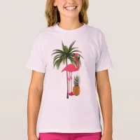 Palm Tree, Pink Flamingo, Pineapple Girl's T-Shirt