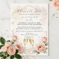 Cheers to Love Pink Floral Champagne Bridal Shower Invitation