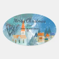 Pretty Christmas Village Custom Typography Oval Sticker