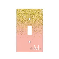 Metallic Gold Ombre Glitter +Rose Quartz Pink Name Light Switch Cover