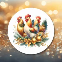 Three French Hens | Twelve Days of Christmas Classic Round Sticker