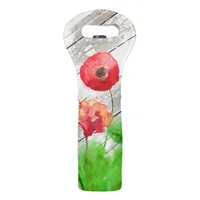 *~* Red Poppy Rustic Vintage Wood Flowers Wine Bag