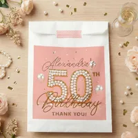 Elegant Pink Gold Pearls 50th Birthday Party Favor Bag