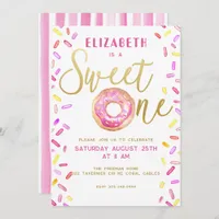 Sweet One Donut Girl 1st Birthday Party Pink Invitation