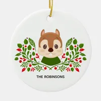 Cute Christmas Squirrel Photo Ceramic Ornament