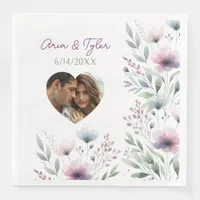 Sage Green and Plum Purple Botanical Wedding Paper Dinner Napkins
