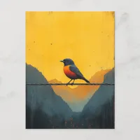 Beautiful Bird on a Wire in the Mountains Postcard