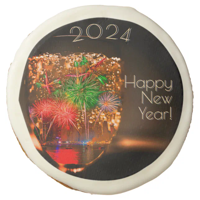 2024 wishes with fireworks and bubbles sugar cookie