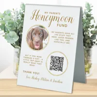 Pet Wedding Dog Photo Gold QR Code Honeymoon Fund  Table Tent Sign