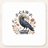 F-Caw-F Raven Moon Gothic Halloween Crow Bird Love Square Paper Coaster