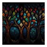 Colorful Mosaic Stained Glass Tree effect design Poster