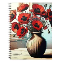 Pretty Vase of Red Poppies ai art Notebook