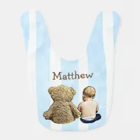 Baby Boy and Teddy Bear Blue Bib