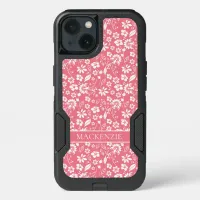 Modern Blush Pink Spring Flower Pattern Monogram iPhone 13 Case