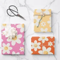 Retro Groovy Daisy Wrapping Paper Sheets – Pink Bo