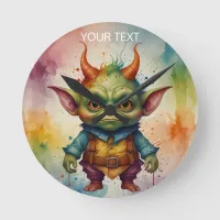 Cute funny little goblin creature vivid color round clock