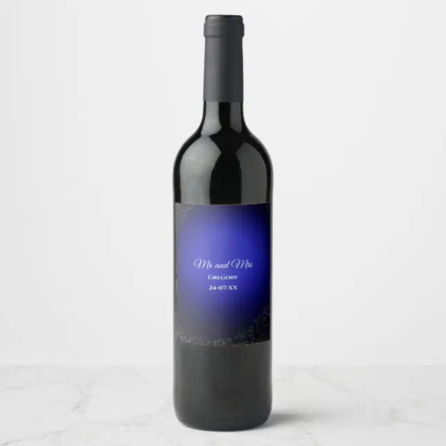 Celestial wedding Full Moon & Stars Midnight blue  Wine Label