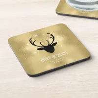 Deer Antlers Silhouette & Snowflakes Gold ID861  Beverage Coaster