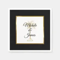 Elegant Tropical Black Gold Palm Tree Wedding Napkins