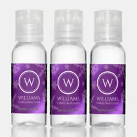 Festive Purple Foil Snowflakes Monogram Name Hand Sanitizer