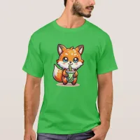 Cute Kawaii Fox with Bubble Tea Personalized T-Shirt