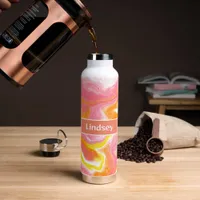Personalized Pink, Coral, Yellow, Fluid Art   Water Bottle