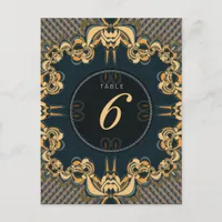 Teal Art  Alternative Wedding Menu Table Number