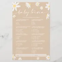 Beige Daisy Baby Trivia, Baby Shower Game