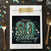 Teal Gold Agate Stone Mosaic 80th Birthday Favor Bag