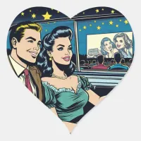 Retro Couple at Drive-In Movie Heart Sticker