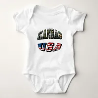 Kansas Picture and USA Flag Font Baby Bodysuit