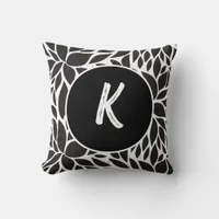 Abstract Black and White Floral Monogram Throw Pillow