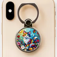 Colorful Cat and Butterfly   Phone Ring Stand