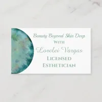 Elegant Blue Green Watercolor Esthetician & QR Business Card