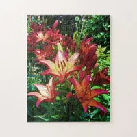 Stunning Red Orange Asiatic Lilies Flowers Jigsaw Puzzle
