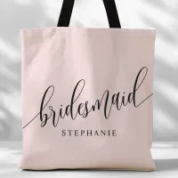 Blush Pink Bridesmaid Modern Script Tote Bag