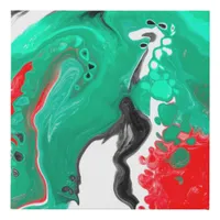 Red, Green, Black and White Marble Fluid Art     Faux Canvas Print
