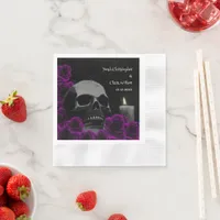 Gothic Skull and Purple Roses Halloween Wedding Napkins