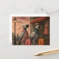 surreal pigeons that became shopping spies postcard