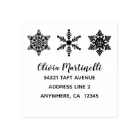 Snowflakes Minimalist Christmas Name and Address Rubber Stamp