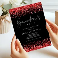 Glam Red Glitter Borders Black Galentines Party Invitation