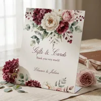 Watercolor Elegant Burgundy Blush Floral Wedding Pedestal Sign