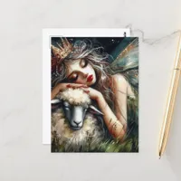 Sleepy Fairy Queen and Her Sheep Postcard