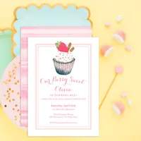 Strawberry Cupcake 1st Birthday Invitation – Prett