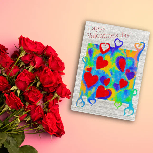 Modern colorful hearts painting-Valentine’s day Holiday Card